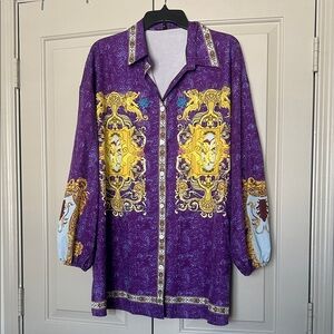 SHEIN Purple and Yellow Button Down Shirt